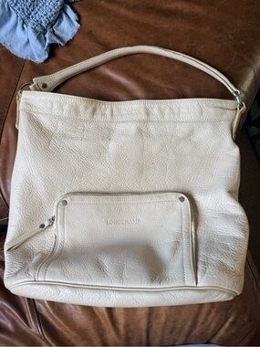 Longchamp Ivory Pebbled Leather Shoulder Bag
